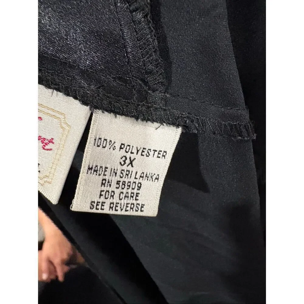 Vintage Judith Hart Black Satin Slip Dress 3X Cross Back Bias Cut Maxi Y2K